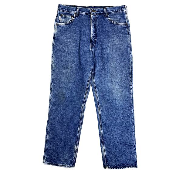 Carhartt Vintage Fleece Lined Jeans 38X32 Blue Faded Relaxed Straight USA Made - Picture 2 of 13
